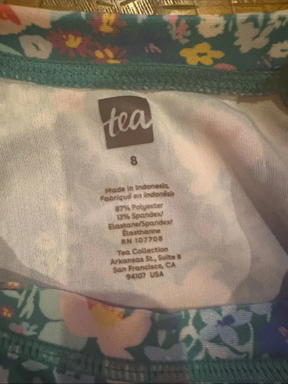 Tea Collection Teal Floral Rashguard with Pink Ruffle Bikini Bottom